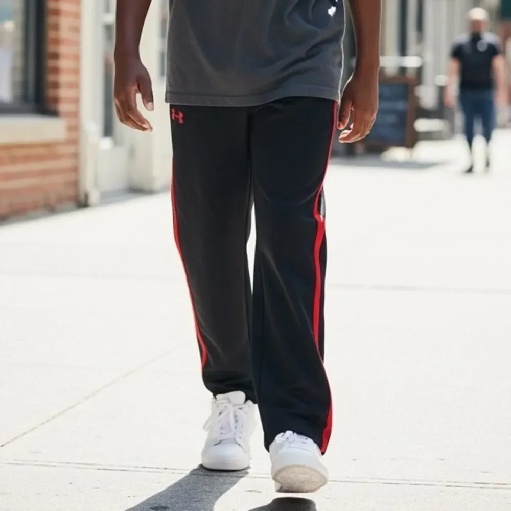 Under Armour Boys Black w/Red Stripes Jogging Pants w/Pockets - Size: Youth L